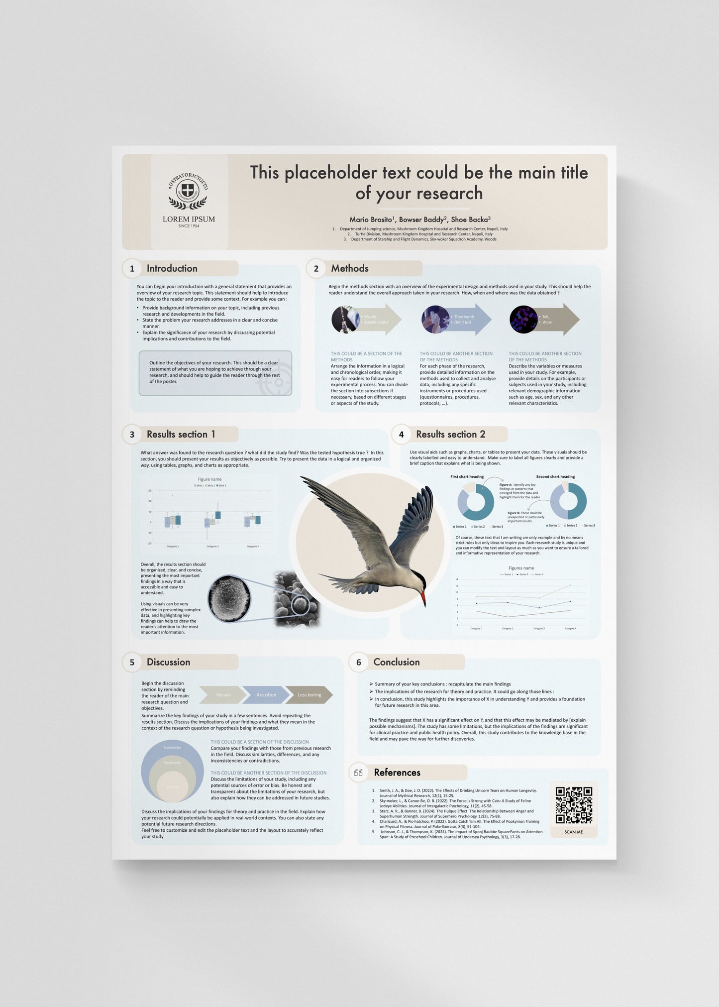 Scientific Poster template | A0 portrait PPTX file | Pale colors
